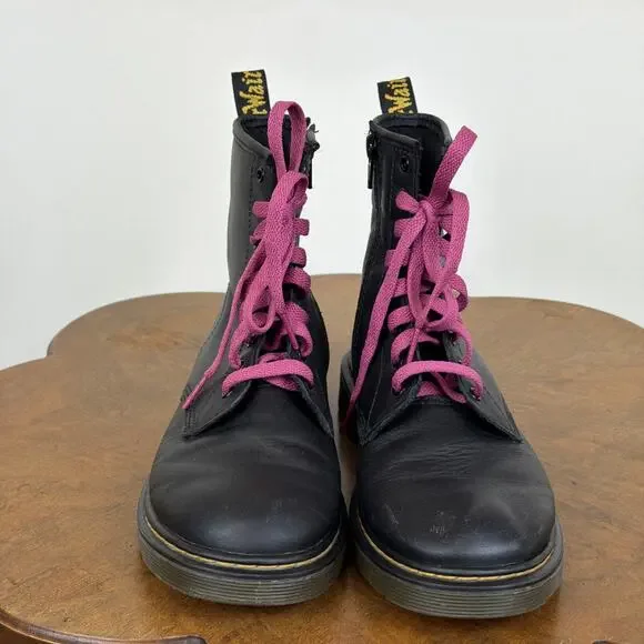 Dr. Martens Black 8 Eye Classic Black Leather Boots Side Zip Women's Size 6 - Picture 3 of 7